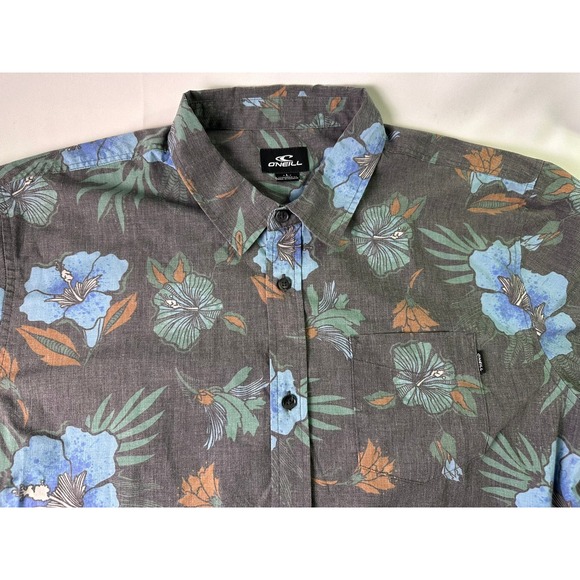 O'Neill Expressions Men's Large Short Sleeve Button Down Shirt Floral Hibiscus - Picture 1 of 9
